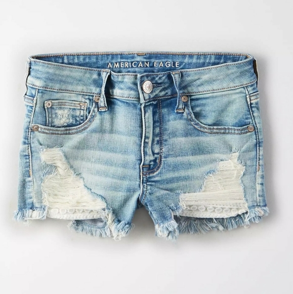 stretch distressed denim shorts
